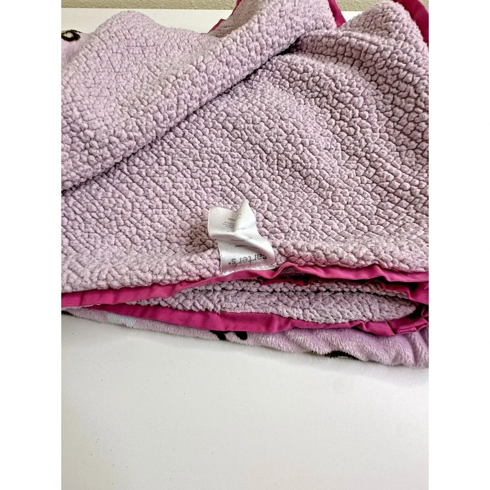 Carters Pink Sherpa Monkey Baby Blanket Flowers Smiling Hard to Find